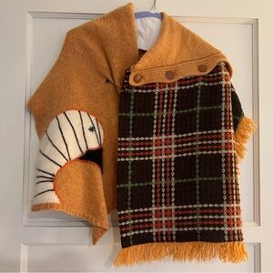 Moth Orange and Brown Plaid Poncho